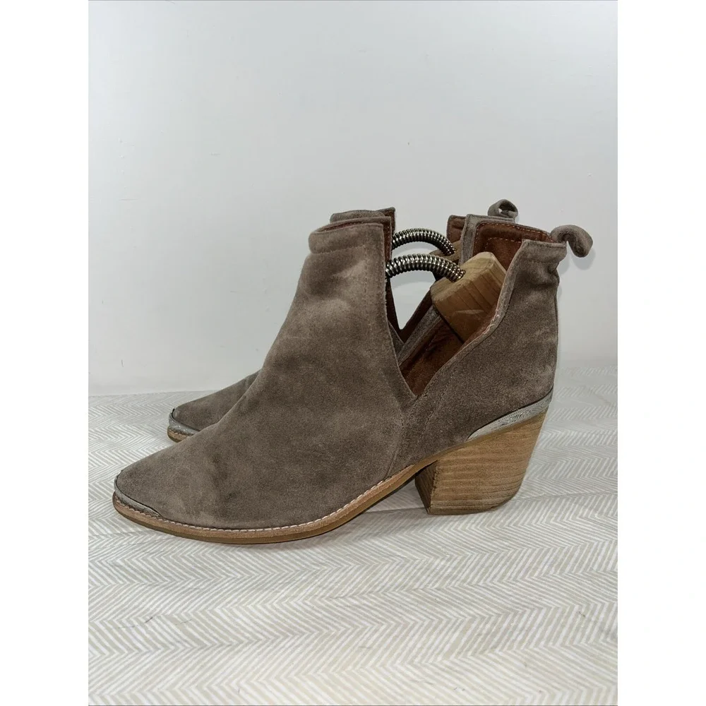 Jeffrey Campbell Women Cromwell Taupe Suede Leather Western Cut Out Bootie Sz 10